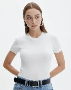 Knit Long Line T-Shirt -Glassons saphi short sleeve rib tee milk front ks119955vn