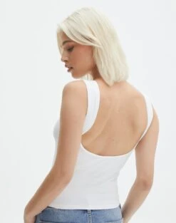 Supersoft Backless Tank Top -Glassons sayley low back tank white front tv146388pch