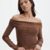 Foldover Off Shoulder Long Sleeve Top -Glassons sinka off the shoulder mesh top deep umber front tl119588rmsh