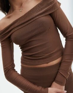 Foldover Off Shoulder Long Sleeve Top -Glassons sinka off the shoulder mesh top deep umber imageback tl119588rmsh