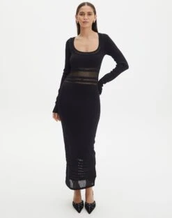 Cut Out Long Sleeve Side Split Maxi Dress -Glassons sinny longsleeve panelled maxi black front kd111216knt 1
