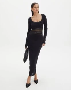 Panelled Knit Long Sleeve Maxi Dress -Glassons sinny longsleeve panelled maxi black full kd111216knt
