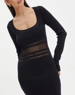 Panelled Knit Long Sleeve Maxi Dress -Glassons sinny longsleeve panelled maxi black imageback kd111216knt