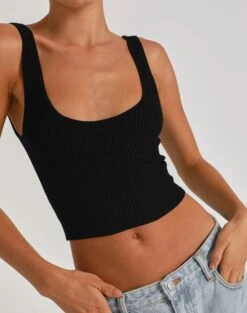 Scoop Neck Rib Tank -Glassons snape scoop crop black imageback kv92429rib