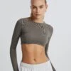 Seamless Cropped Long Sleeve -Glassons sophie super cropped seamless top cypress front tl101259rsml