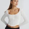 Luxe Lounge Modal Long Sleeve Button Crop Top -Glassons sophina scoop neck longsleeve milk front tl90775mod