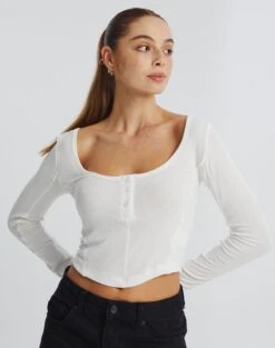Luxe Lounge Modal Long Sleeve Button Crop Top