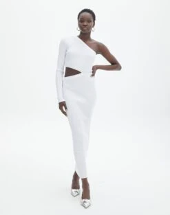One Shoulder Knit Maxi Dress -Glassons stella one sleeve white front kd129008vn