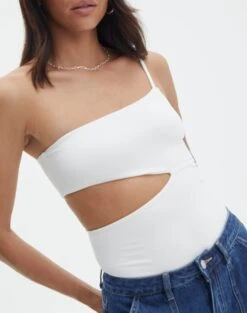 Supersoft One Shoulder Side Cut Out Bodysuit -Glassons sully peachy bodysuit milk imageback tb95431pch