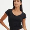 Cropped V Neck Tee -Glassons susu v neck top black front ts122528rib
