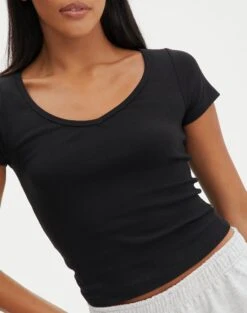 Cropped V Neck Tee 25 Cropped V Neck Tee -Glassons susu v neck top black imageback ts122528rib