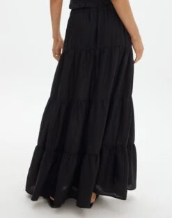 Linen Blend Tiered Maxi Skirt -Glassons t boppie tiered linen maxi skirt black back sl120340tlv