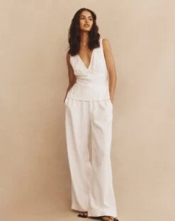 Long Sleeve Linen Blend Shirt -Glassons t co dallas linen pant white front pw115995tlv