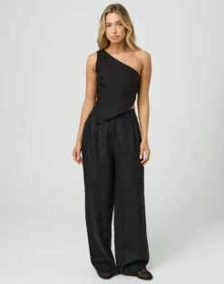 High Waisted Tailored Flare Pants -Glassons t co harley tailored linen pant black front pw120209tlin 1