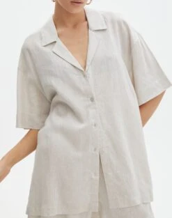 Short Sleeve Linen Blend Shirt -Glassons t dizzy slit oversized shirt head in the sandmilk imageback bs118684tcd