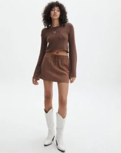 Linen Blend Mini Skirt -Glassons t mila tie waist mini skirt deep umber front ss116071tlv 1