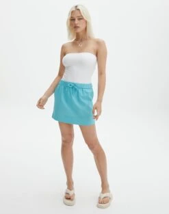 Denim Mini Pleat Buckle Skirt -Glassons t mila tie waist mini skirt electric teal front ss116071tlv 10