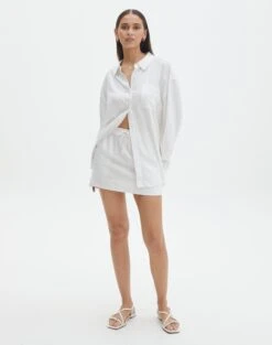 Linen Blend Mini Skirt -Glassons t mila tie waist mini skirt white detail ss116071tlv