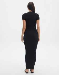 V Neck Collared Wide Rib Knit Dress -Glassons t von v neck ss maxi black back kd103987tknt