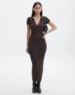 V Neck Collared Wide Rib Knit Dress -Glassons t von v neck ss maxi irish coffee front kd103987tknt