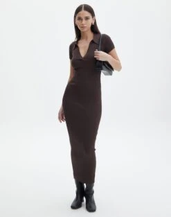 V Neck Collared Wide Rib Knit Dress -Glassons t von v neck ss maxi irish coffee full kd103987tknt