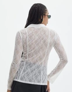 Lace Long Sleeve Button Front Top -Glassons tali lace fitted cardigan milk back tc131029lac