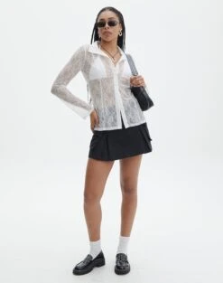 Lace Long Sleeve Button Front Top -Glassons tali lace fitted cardigan milk full tc131029lac