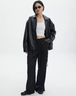 Print Mesh Lettuce Trim Cropped Cami -Glassons tally wide leg satin cargo black front pw89476sat