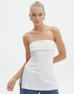 Cotton Button Up Shirt -Glassons tatiana fold down side zip tube top milk front bv124397pln 1