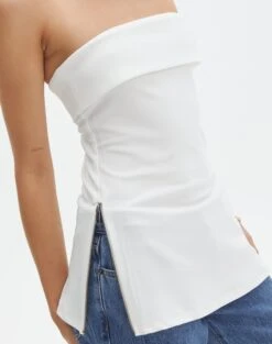 Foldover Zip Tube Top -Glassons tatiana fold down side zip tube top milk imageback bv124397pln