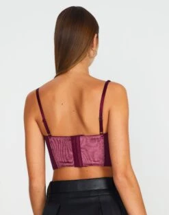Velvet Tie Front Lace Trim Corset Top -Glassons varna velvet bralette berry the hatchet back ut109831vel