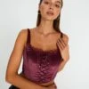 Velvet Tie Front Lace Trim Corset Top -Glassons varna velvet bralette berry the hatchet front ut109831vel