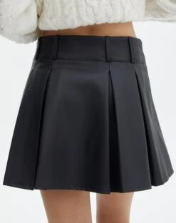 Faux Leather Pleated Mini Skirt -Glassons violet pleated pu mini skirt black back ss102476pu