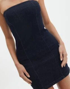 Strapless Denim Offcut Mini Dress -Glassons vn offcut denim strapless mini dress last rodeo indigo imageback ds55384vin