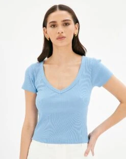 Off Shoulder Long Sleeve Top -Glassons voop tee monday blues front ts74894ocot 1