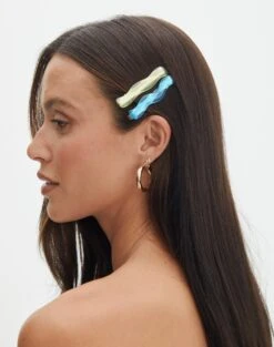 Supersoft One Shoulder Bodysuit -Glassons wavy 2 pack hair clip greenblue front ha151155clp