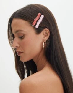 Supersoft One Shoulder Bodysuit -Glassons wavy 2 pack hair clip pinkred front ha151155clp