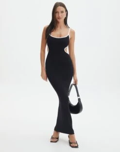 Maxi Lace Dress -Glassons willa cut out knit midi dress blackwhite front kd135670vis 4
