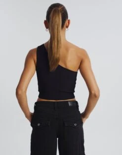 One Shoulder Ribbed Tank -Glassons wirius one shoulder black back kv44069rib