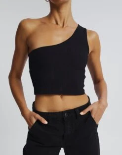 One Shoulder Ribbed Tank -Glassons wirius one shoulder black imageback kv44069rib