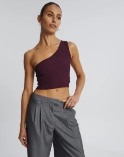 One Shoulder Ribbed Tank -Glassons wirius one shoulder cherry oh front kv44069rib