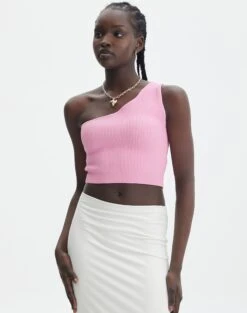 One Shoulder Ribbed Tank -Glassons wirius one shoulder smell the roses front kv44069rib