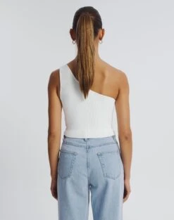 One Shoulder Ribbed Tank -Glassons wirius one shoulder white back kv44069rib