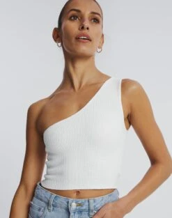 One Shoulder Ribbed Tank -Glassons wirius one shoulder white imageback kv44069rib