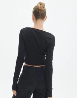 Cotton Scoop Neck Long Sleeve Top 24 Cotton Scoop Neck Long Sleeve Top -Glassons wylie wide rib scoop black back tl53892prib