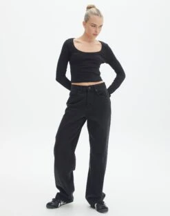 Cotton Scoop Neck Long Sleeve Top 23 Cotton Scoop Neck Long Sleeve Top -Glassons wylie wide rib scoop black full tl53892prib