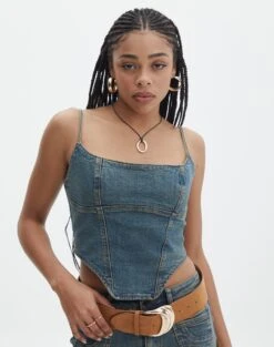 Denim V Neck Waistcoat -Glassons yolanda denim corset ethal ringspun front bv126939spu